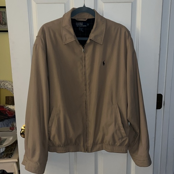 Polo Ralph Lauren. Large Golf/Wind Jacket. Beige w/ blue plaid lining - Picture 2 of 13